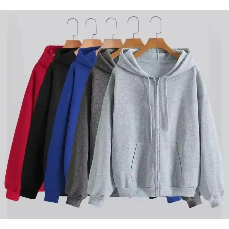 Solid Color Zipper Hoodies Womens Autumn Casual Sportswear Y2K Comfortable Long Sleeved All-Match Pocket Oversized Hoody - Image 3