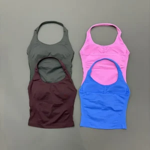 Sports Halter Tank Top Women Seamless Yoga Halter Sports Bra Pilate Fitness Workout Running Top Gym Sports Breathable Top
