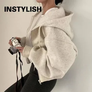 Spring Autumn 2025 New Women Casual Hooded Long Sleeved Top Women Loose Leisurely Coat Multi Functional Zipper Hooded Sweatshirt