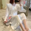 Spring Autumn Women Princess Style Sweet Nightgown Girls Cute Floral Chest Pad Sleepshirts Lady Casual Long Sleeve Dress Pajama