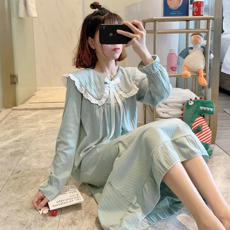 Spring Autumn Women Princess Style Sweet Nightgown Girls Cute Floral Chest Pad Sleepshirts Lady Casual Long Sleeve Dress Pajama - Image 3