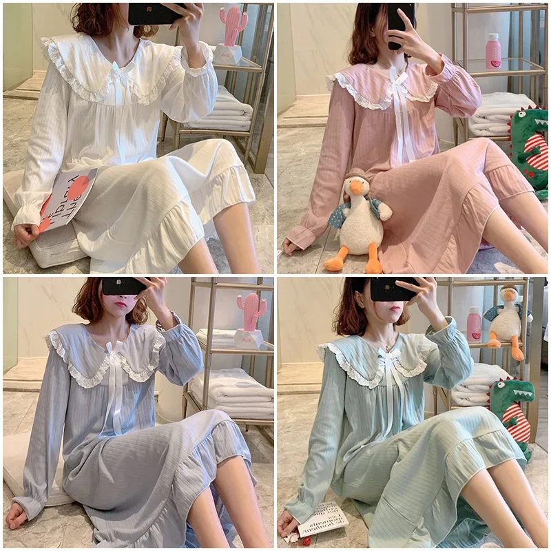 Spring Autumn Women Princess Style Sweet Nightgown Girls Cute Floral Chest Pad Sleepshirts Lady Casual Long Sleeve Dress Pajama - Image 6