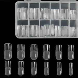 Square Nail Tips 120 Pcs Artificial Full Cover Soft Clear Gel Tips 12 Sizes Sharp False Nails for Nail Extension