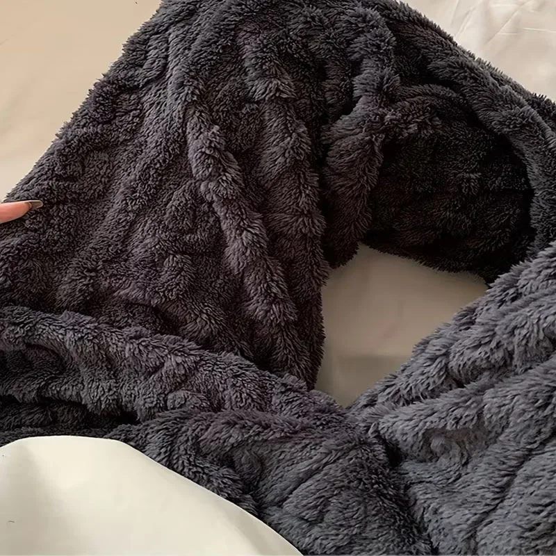Stretchy Plus Size Women Coral Fleece Sleep Pants Warm Thickened Soft Plush Non Shedding Pajama Bottoms Cozy Comfy Loungewear - Image 6