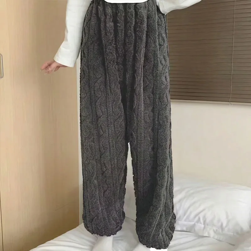 Stretchy Plus Size Women Coral Fleece Sleep Pants Warm Thickened Soft Plush Non Shedding Pajama Bottoms Cozy Comfy Loungewear - Image 5