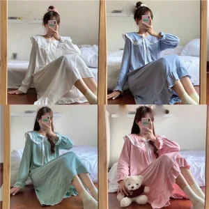 Student girl long-sleeve nightgown fashionable casual princess dress for ladies INS-style women's loungewear and pajamas