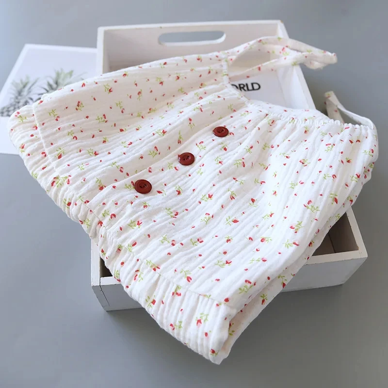 Summer Cotton Dresses Women 100% Crepe Nightgowns Ladies Gauze Comfortable Nightdress Suspenders Sleepwear For Women Home Wear - Image 4
