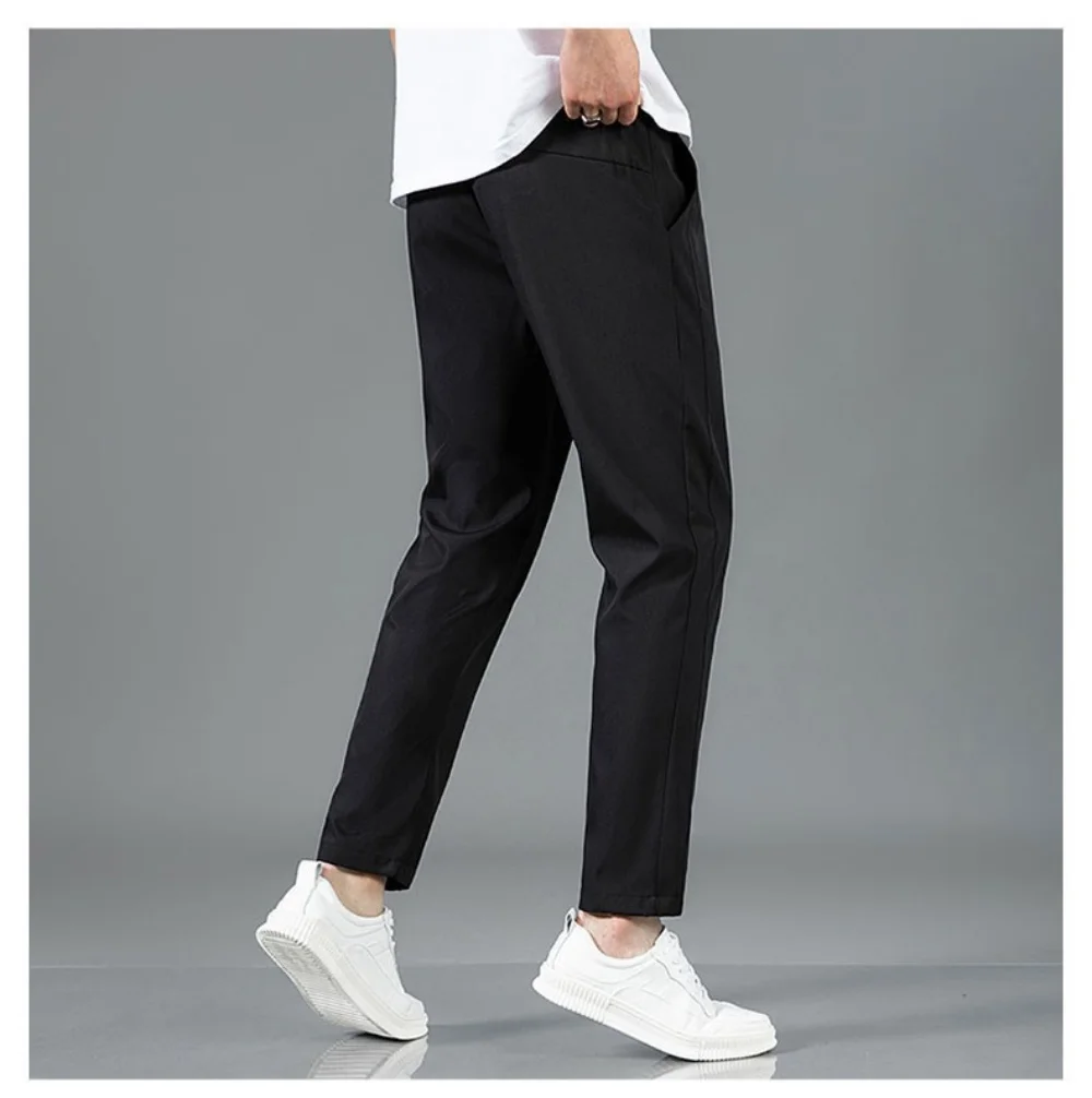 Summer Ice Silk Men's Pants Elastic Straight Leg Sweatpants Black Gray Thin Business Casual M-5XL Outdoor Breathable - Image 2