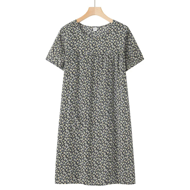 Summer Middle-Aged and Elderly Cotton Silk Short-Sleeved Nightgown Women's Pajamas Homewear Thin Section Loose Homewear Dresses - Image 4