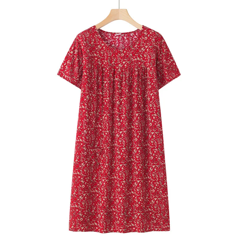 Summer Middle-Aged and Elderly Cotton Silk Short-Sleeved Nightgown Women's Pajamas Homewear Thin Section Loose Homewear Dresses - Image 3