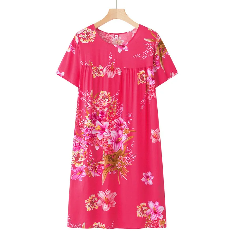 Summer Middle-Aged and Elderly Cotton Silk Short-Sleeved Nightgown Women's Pajamas Homewear Thin Section Loose Homewear Dresses - Image 5