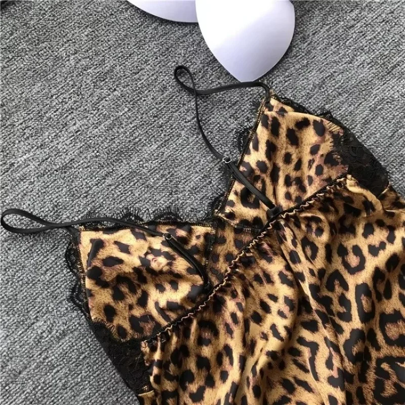 Summer lace leopard print sexy suspender skirt with chest pad suspender nightdress - Image 2