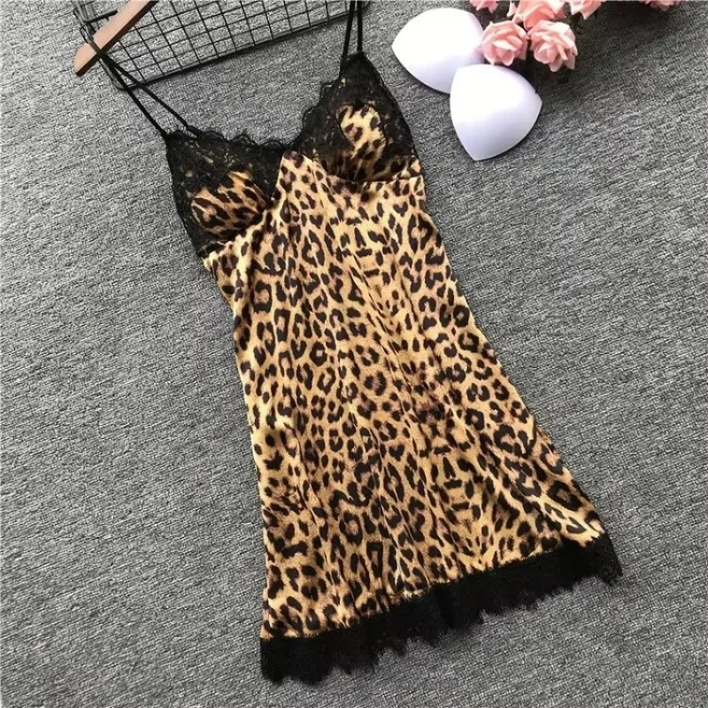 Summer lace leopard print sexy suspender skirt with chest pad suspender nightdress - Image 3
