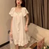 Sweet Bowknot Women's Pajama Dress Loose Short Sleeve Ruffle Nightdress Home Wear Sleepwear Princess Nightgown Girls
