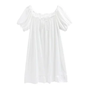 Sweet Bowknot Women's Pajama Dress Loose Short Sleeve Ruffle Nightdress Home Wear Sleepwear Princess Nightgown Girls