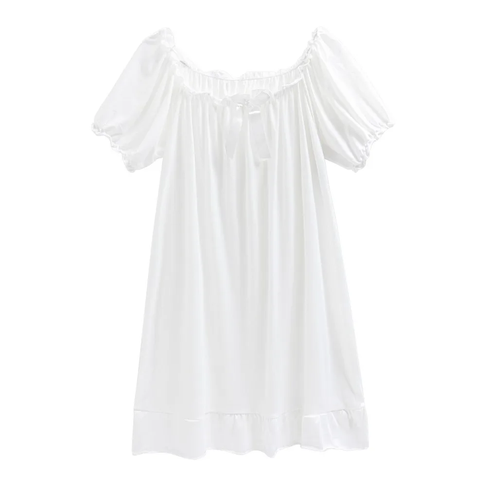 Sweet Bowknot Women's Pajama Dress Loose Short Sleeve Ruffle Nightdress Home Wear Sleepwear Princess Nightgown Girls