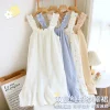 Sweet Cotton Gauze Women‘s Nightgown, Spaghetti Strap Midi Dress & Loose Fit, Breathable Lightweight Summer Home Loungewear
