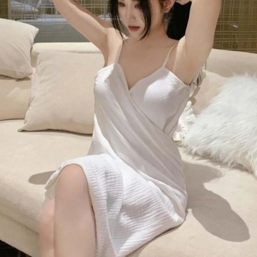 Sweet Cotton Suspender Nightdress White Backless Pajamas Skirt Camisole Sleepshirts Sling Sleepwear Home - Image 5