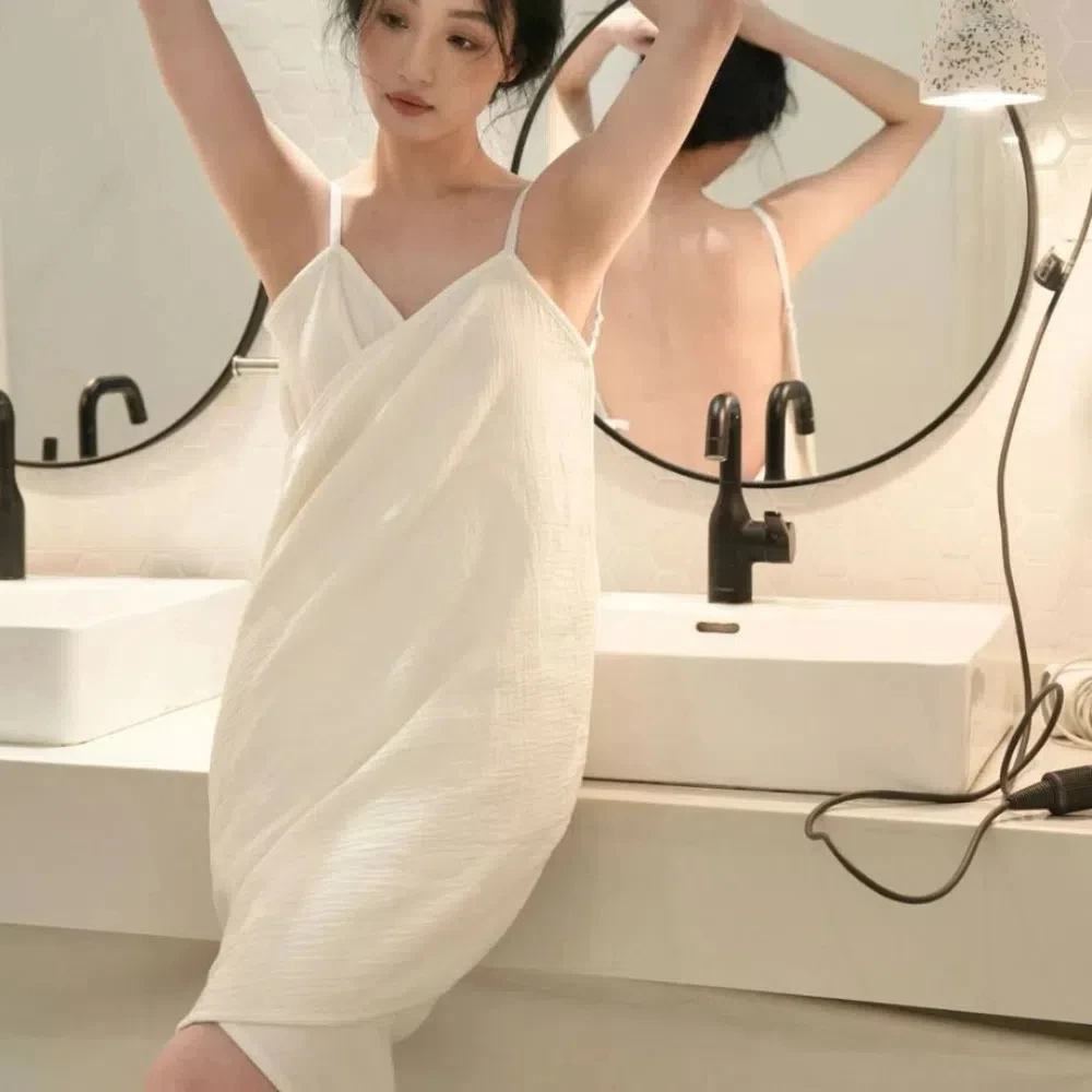 Sweet Cotton Suspender Nightdress White Backless Pajamas Skirt Camisole Sleepshirts Sling Sleepwear Home - Image 4