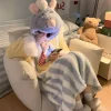 Sweet and Loose cartoon Cute coral Fleece Hooded Pajamas for Women, Winter with Thick Fleece and Warm Home Clothes, Nightgown