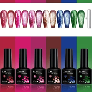 TARTU 6pcs 8ml Cat Eye Gel Nail Polish Set, 6 Colors Gel Polish Kit, Soak Off for Uv/Led, for Salon and Nail Art DIY At Home