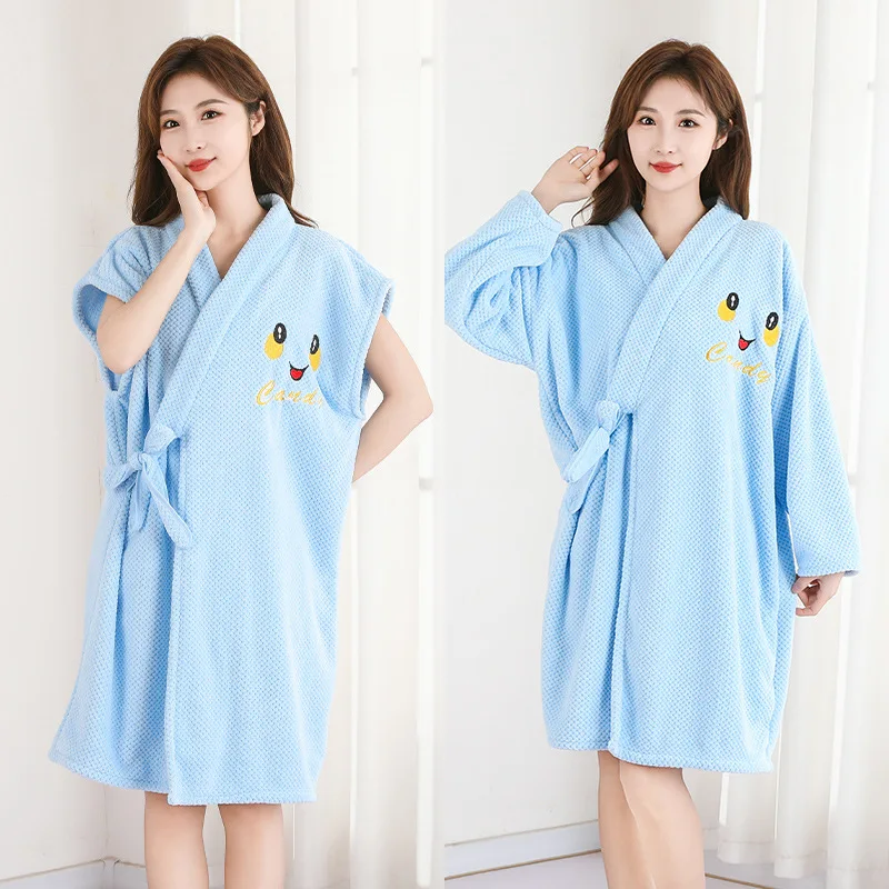 Thickened Warm Bathrobe Women's Shower Bathrobe Bath Towel Adult Student Pajamas Wearable Wrappable Sleeping Gown Girl Sleepwear - Image 6