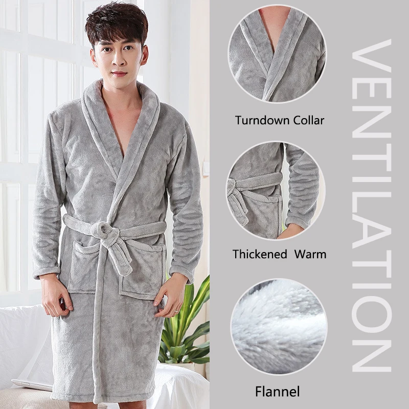 Thickened Warm Flannel Robe Large Size Autumn Winter Couple Pajamas Coral Velvet Ladies Bathrobe Homewear Padded Men Sleepwear - Image 2