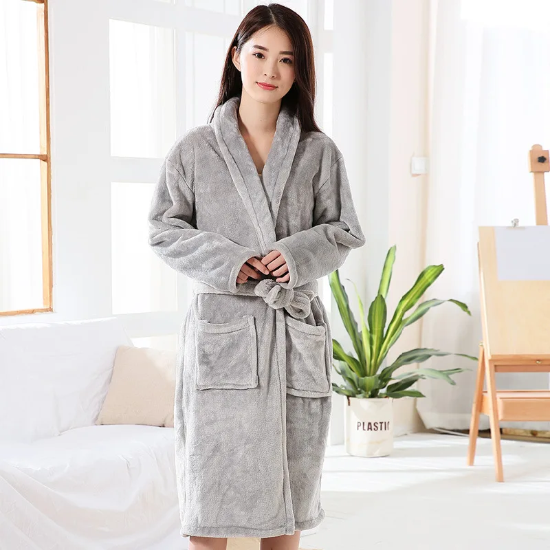 Thickened Warm Flannel Robe Large Size Autumn Winter Couple Pajamas Coral Velvet Ladies Bathrobe Homewear Padded Men Sleepwear - Image 5