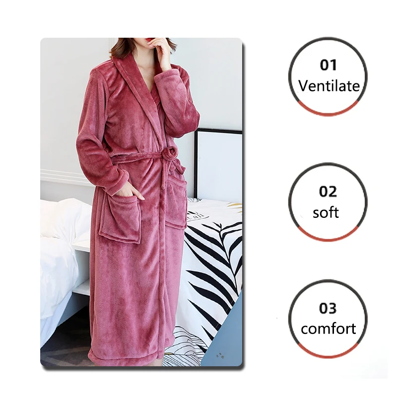 Thickened Warm Flannel Robe Large Size Autumn Winter Couple Pajamas Coral Velvet Ladies Bathrobe Homewear Padded Men Sleepwear - Image 3