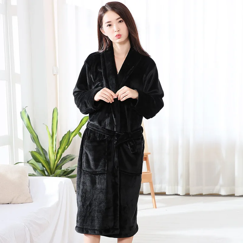 Thickened Warm Flannel Robe Large Size Autumn Winter Couple Pajamas Coral Velvet Ladies Bathrobe Homewear Padded Men Sleepwear - Image 4