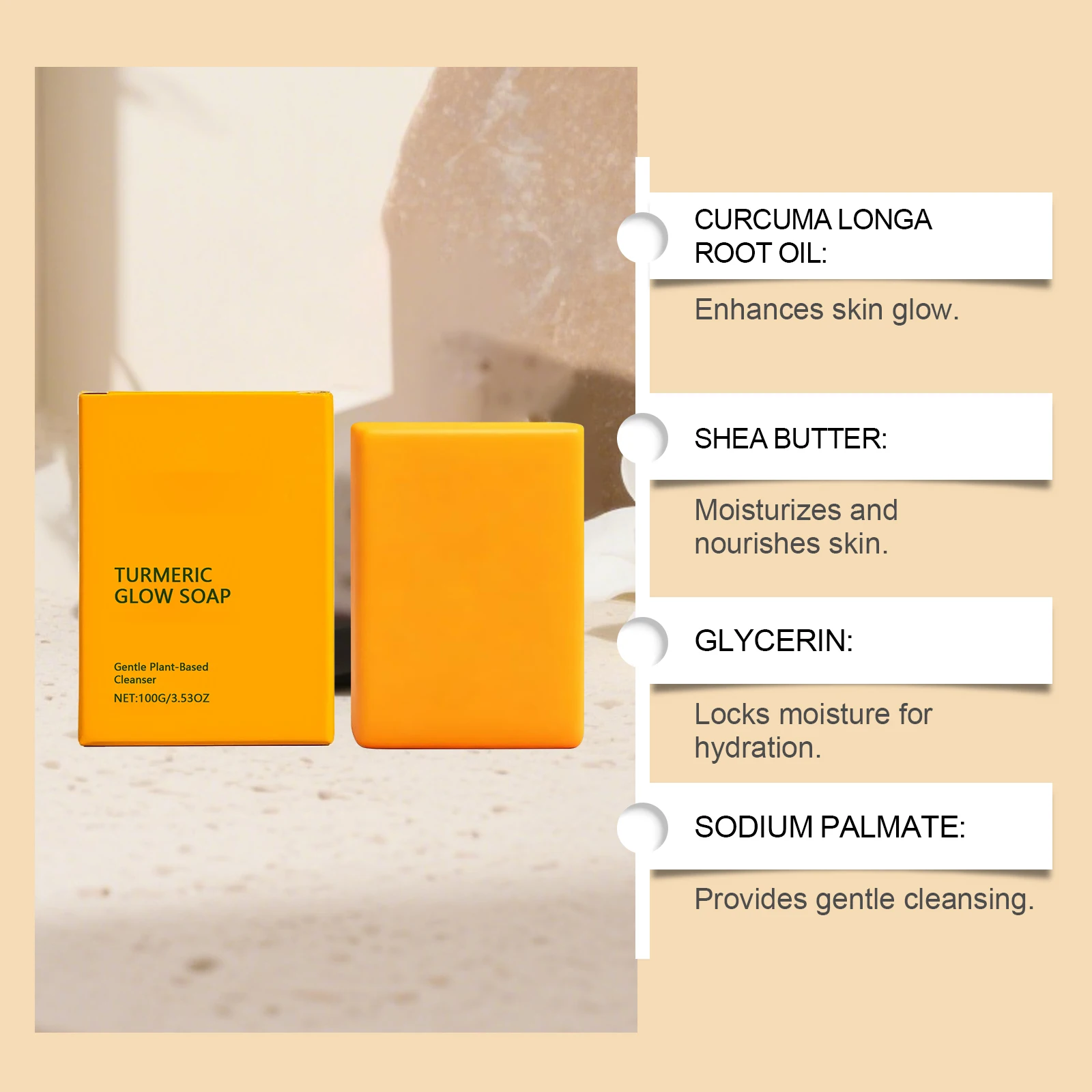 Turmeric Kojic Acid Glow Soap Bar Dark Spot Acne Removal Brightening Face Body Soap Even Skin Tone Moisturizing & Deep Cleansing - Image 2