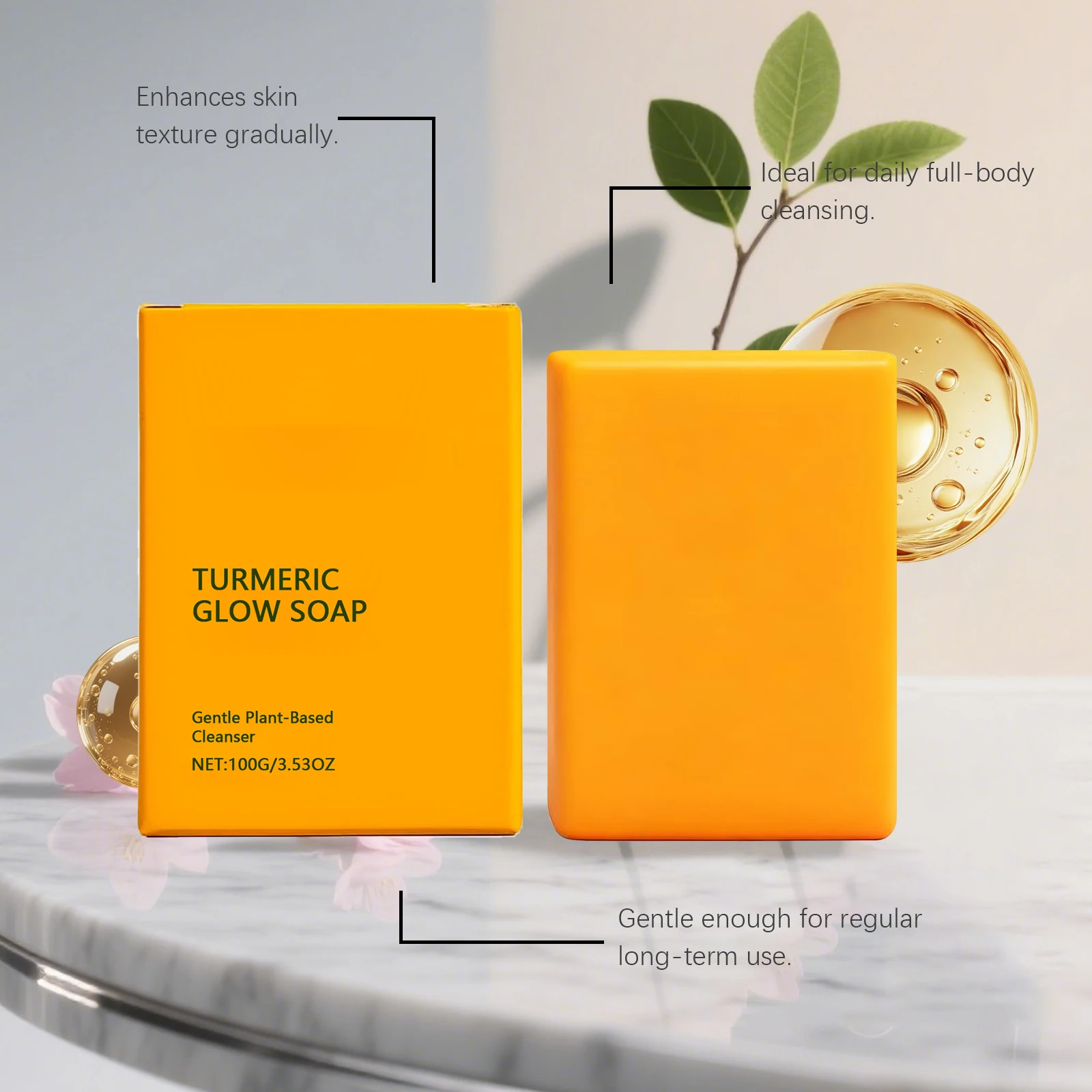 Turmeric Kojic Acid Glow Soap Bar Dark Spot Acne Removal Brightening Face Body Soap Even Skin Tone Moisturizing & Deep Cleansing - Image 3