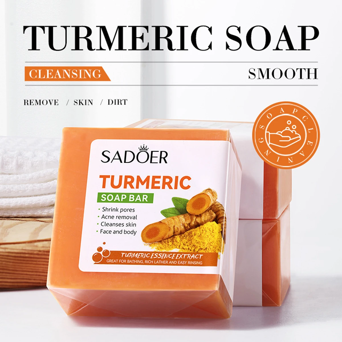 Turmeric Soap Bar - Shrink Pores, Remove Acne, Cleanse Skin, And Smooth Face & Body With Turmeric Essence Extract