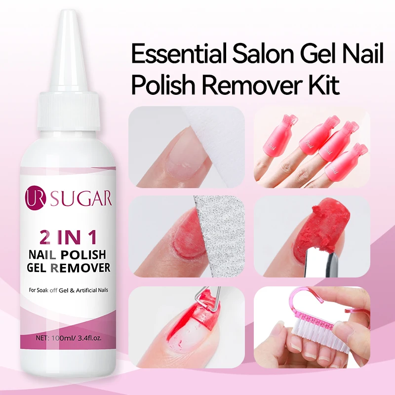 UR SUGAR 100ml 2 IN 1 Nail Polish Gel Remover Liquid 1/2PCS Quick Clean Gentle Formula for Gel Polish Remover Manicure Nail Care - Image 2