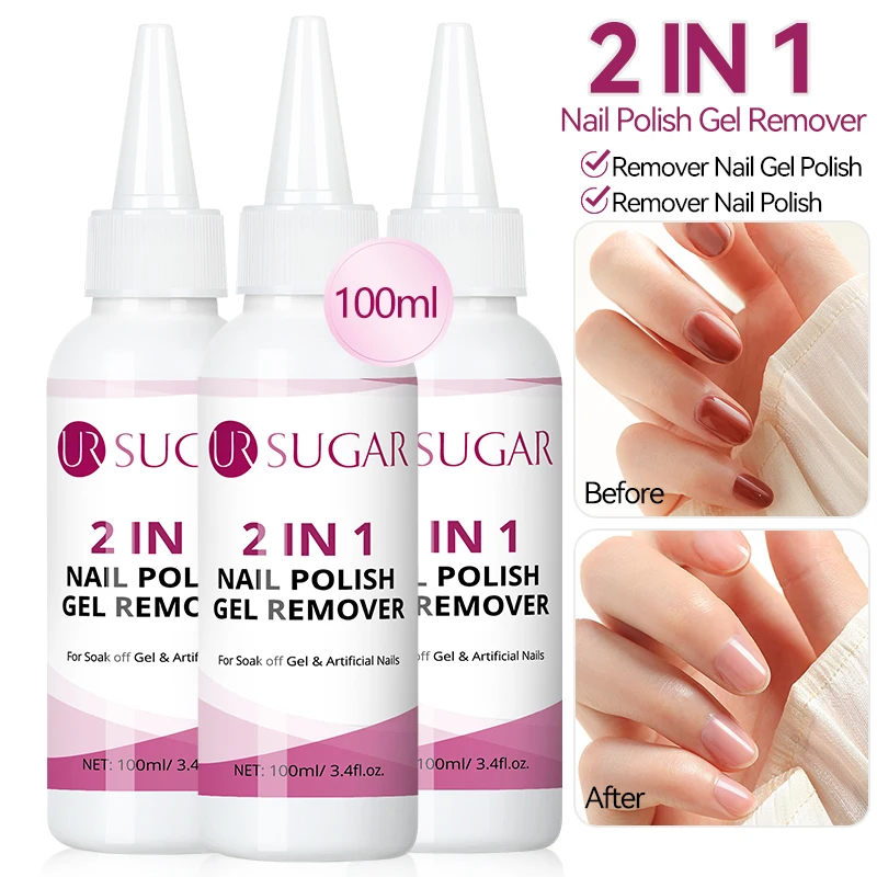 UR SUGAR 100ml 2 IN 1 Nail Polish Gel Remover Liquid 1/2PCS Quick Clean Gentle Formula for Gel Polish Remover Manicure Nail Care