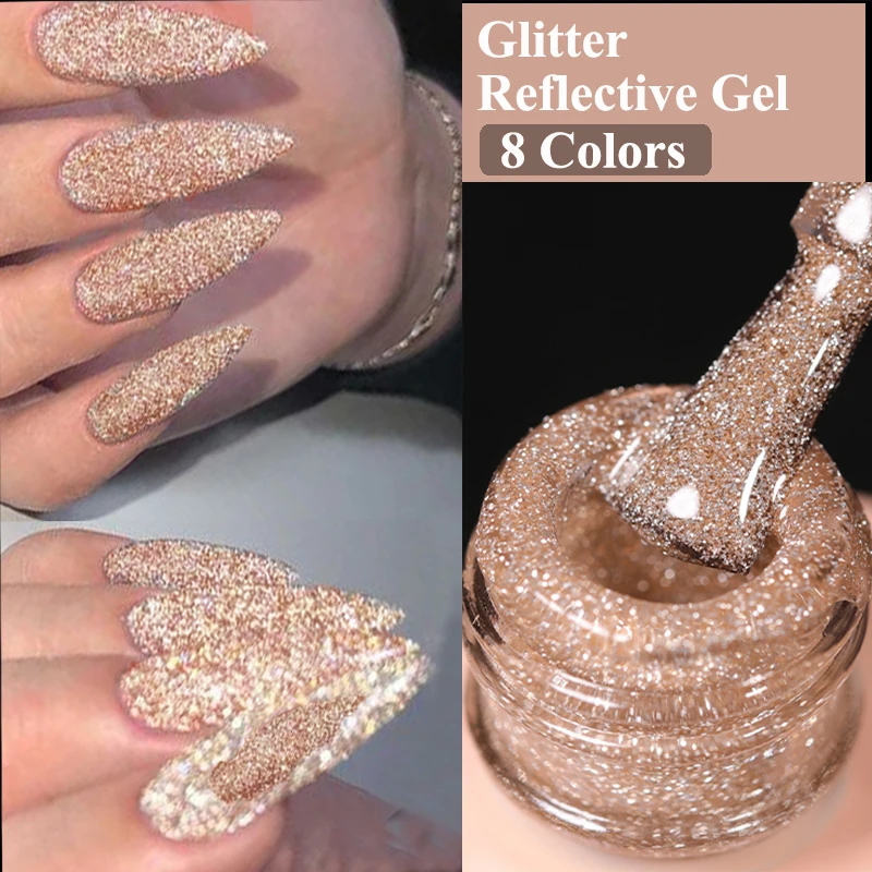 UR SUGAR 15ml Champagne Gold Sliver Reflective Glitter Gel Nail Polish Varnish Semi Permanent Soak Off UV Gel For Manicure Art - Image 2