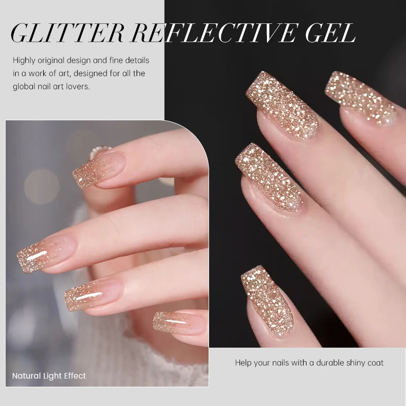 UR SUGAR 15ml Champagne Gold Sliver Reflective Glitter Gel Nail Polish Varnish Semi Permanent Soak Off UV Gel For Manicure Art - Image 4