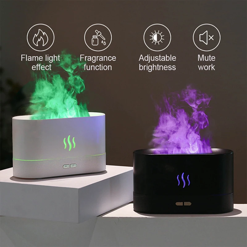 USB Desktop Flame Aroma Diffuser Humidifier 7 Colors Simulation Light Aromatherapy Air Purifier for Bedroom/Essential Oil Set - Image 2