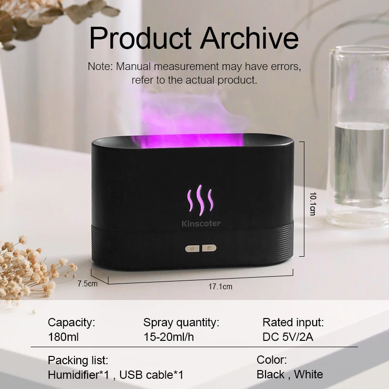USB Desktop Flame Aroma Diffuser Humidifier 7 Colors Simulation Light Aromatherapy Air Purifier for Bedroom/Essential Oil Set - Image 4