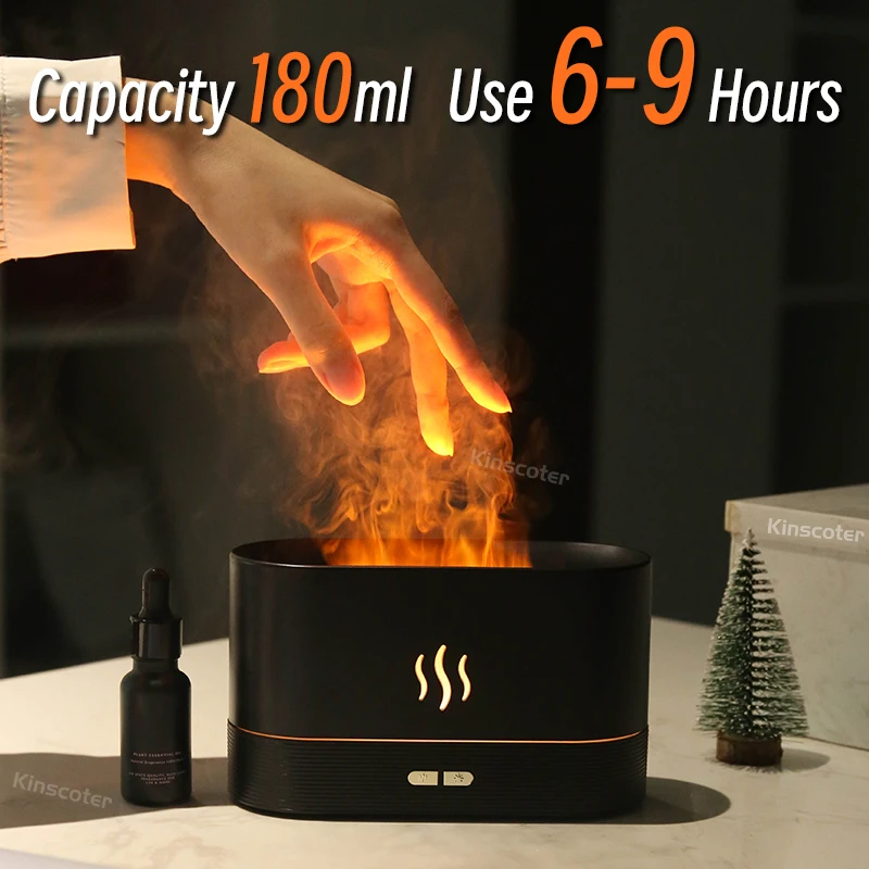 USB Desktop Flame Aroma Diffuser Humidifier 7 Colors Simulation Light Aromatherapy Air Purifier for Bedroom/Essential Oil Set - Image 3