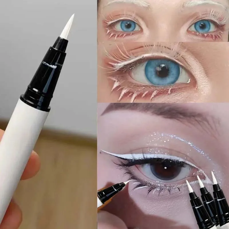 Ultra-thin Matte White Eyeliner Liquid Pen Waterproof Smudge-Proof Long Lasting Lying Silkworm Pen Pigment Eyes Brighten Makeup - Image 2