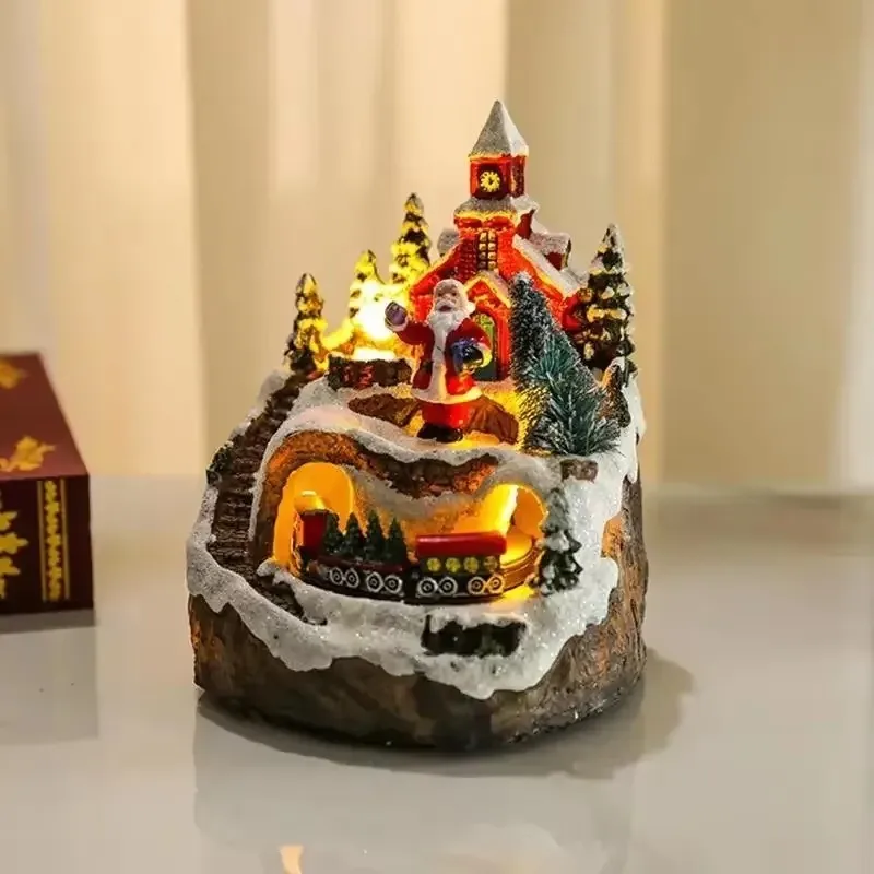 Unique Christmas Village Houses Sets Rotating Train Display Figurines-LED Light Up Musical,Battery Operated Holiday Decoration - Image 2