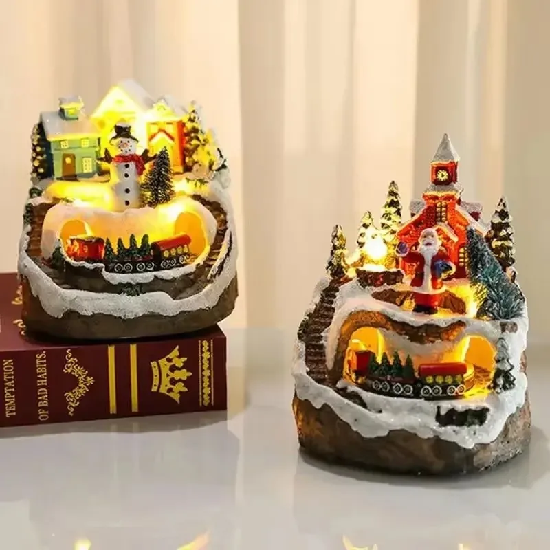 Unique Christmas Village Houses Sets Rotating Train Display Figurines-LED Light Up Musical,Battery Operated Holiday Decoration - Image 4