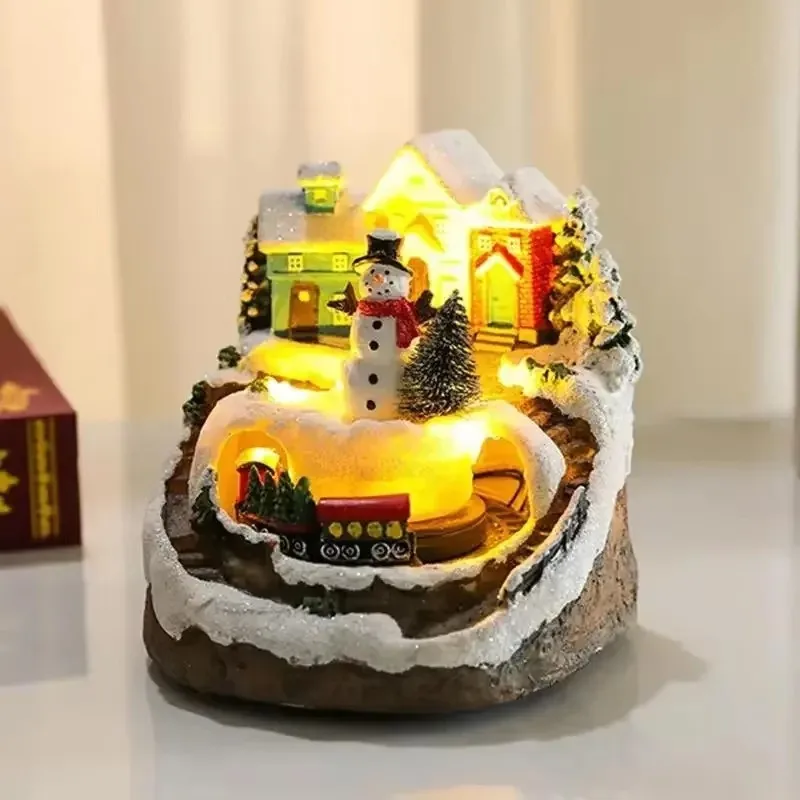 Unique Christmas Village Houses Sets Rotating Train Display Figurines-LED Light Up Musical,Battery Operated Holiday Decoration - Image 3