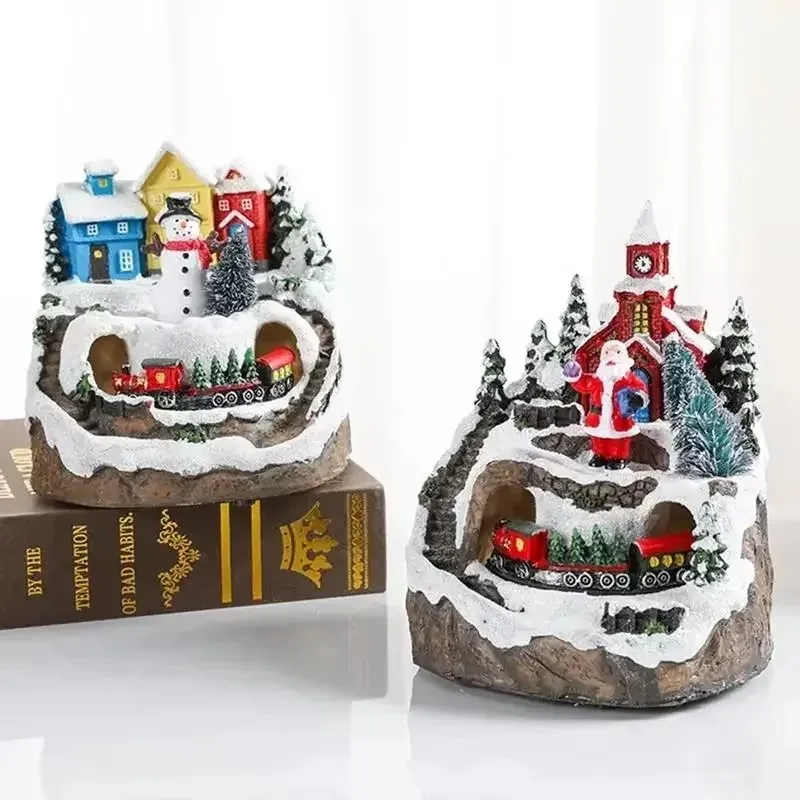 Unique Christmas Village Houses Sets Rotating Train Display Figurines-LED Light Up Musical,Battery Operated Holiday Decoration - Image 5