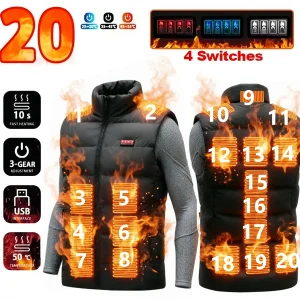 Unisex Electric Heated Vest 4 switches 20-Zone Graphene Heating vest USB Charging Sportswear Heated Jacket Men Camouflage
