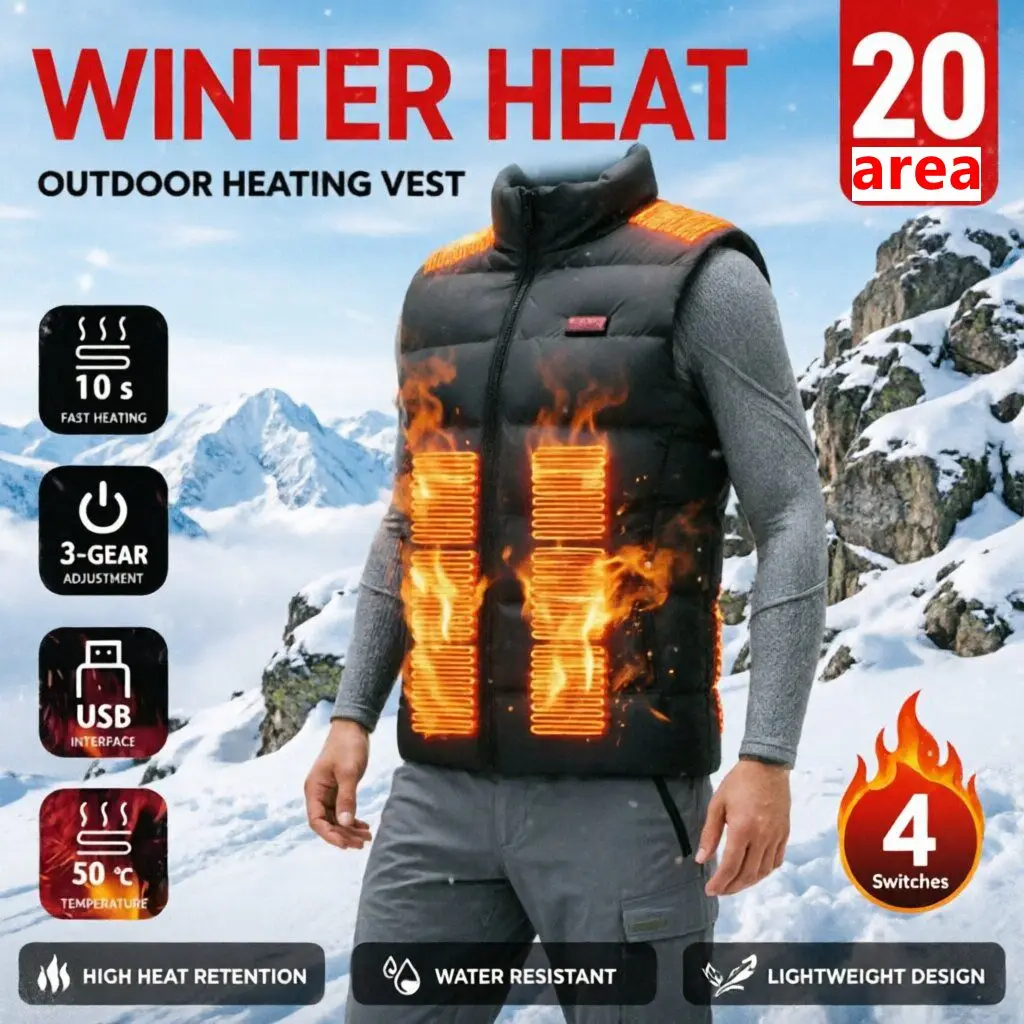 Unisex Electric Heated Vest 4 switches 20-Zone Graphene Heating vest USB Charging Sportswear Heated Jacket Men Camouflage - Image 6