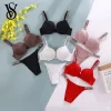 VS Very Sexy Logo Shine Strap Push Up Bra and Shine Script Thong Panty Elegant Two Piece Set for Women