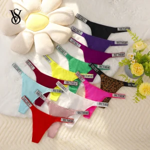 VS Very Sexy Shine Script Thong Panty Women Hot Lingerie Underwear Sexy Set