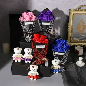 Valentine's Day Artificial Flowers 7 Rose Soap Bouquet Gift Box Teddy Bear Flower Creative Valentine's Day Gift Home Decor